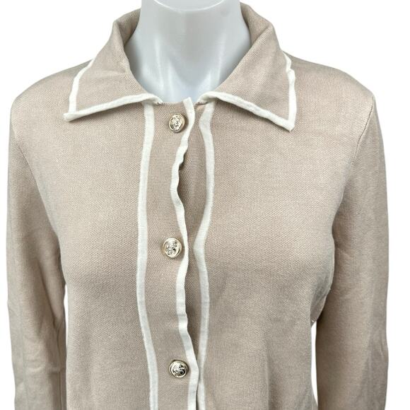 Tahari Cewam White Knit Long Sleeve Button Down Collar Cardigan Sweater Top Sz S - Picture 3 of 6